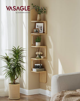 VASAGLE wall-mounted corner shelf shows zigzag design for stylish corner organization