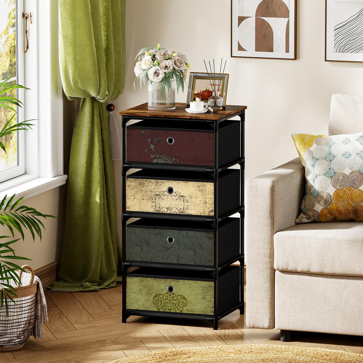 VASICAR fabric nightstand during easy assembly with included tools.