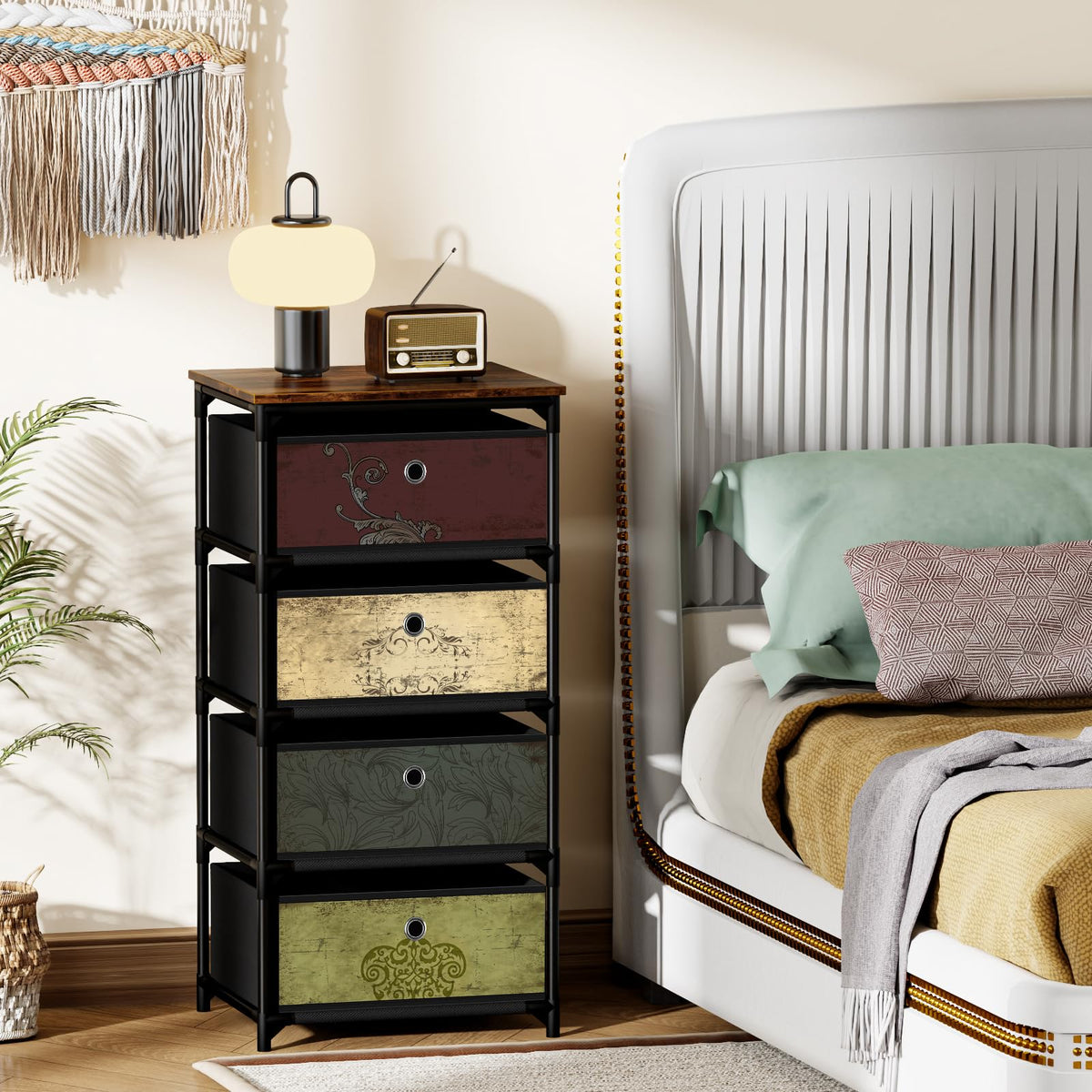 VASICAR floral-pattern storage unit adds vintage charm.