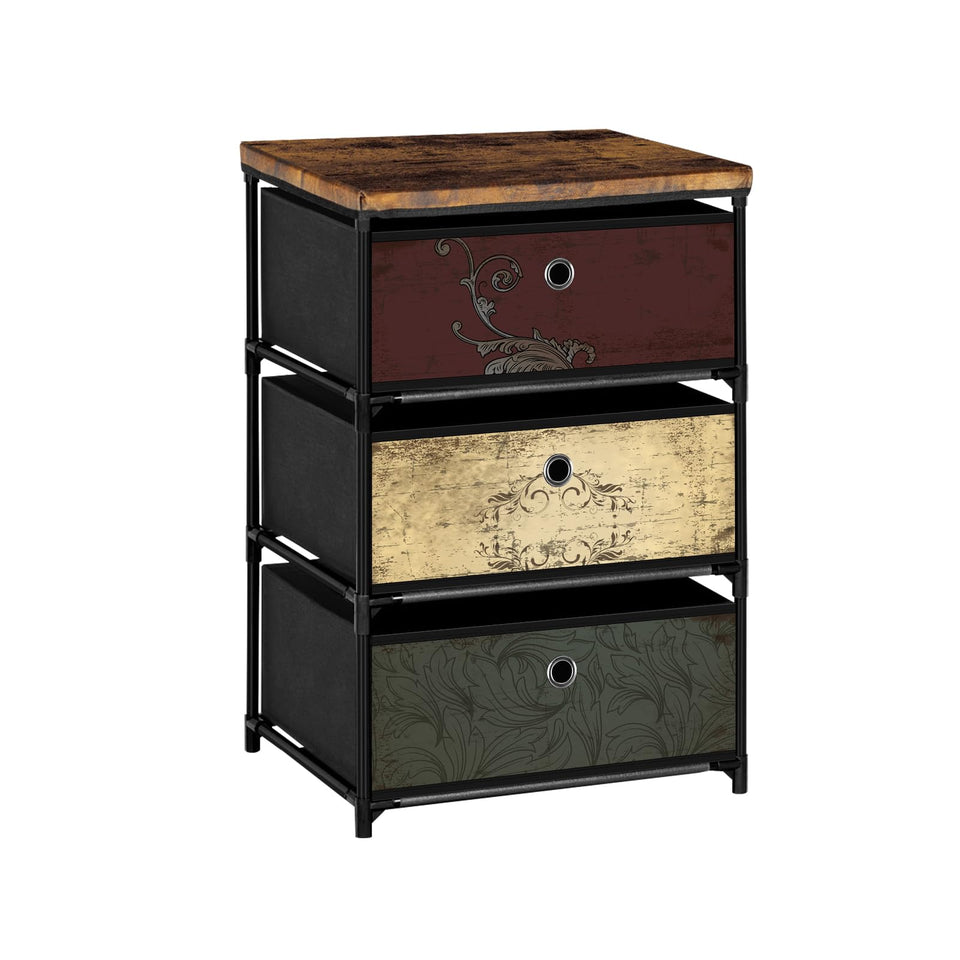 VASICAR nightstand with three drawers, front view showing organized storage space.