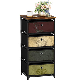 VASICAR storage unit with four fabric drawers and wood top for organized bedrooms.