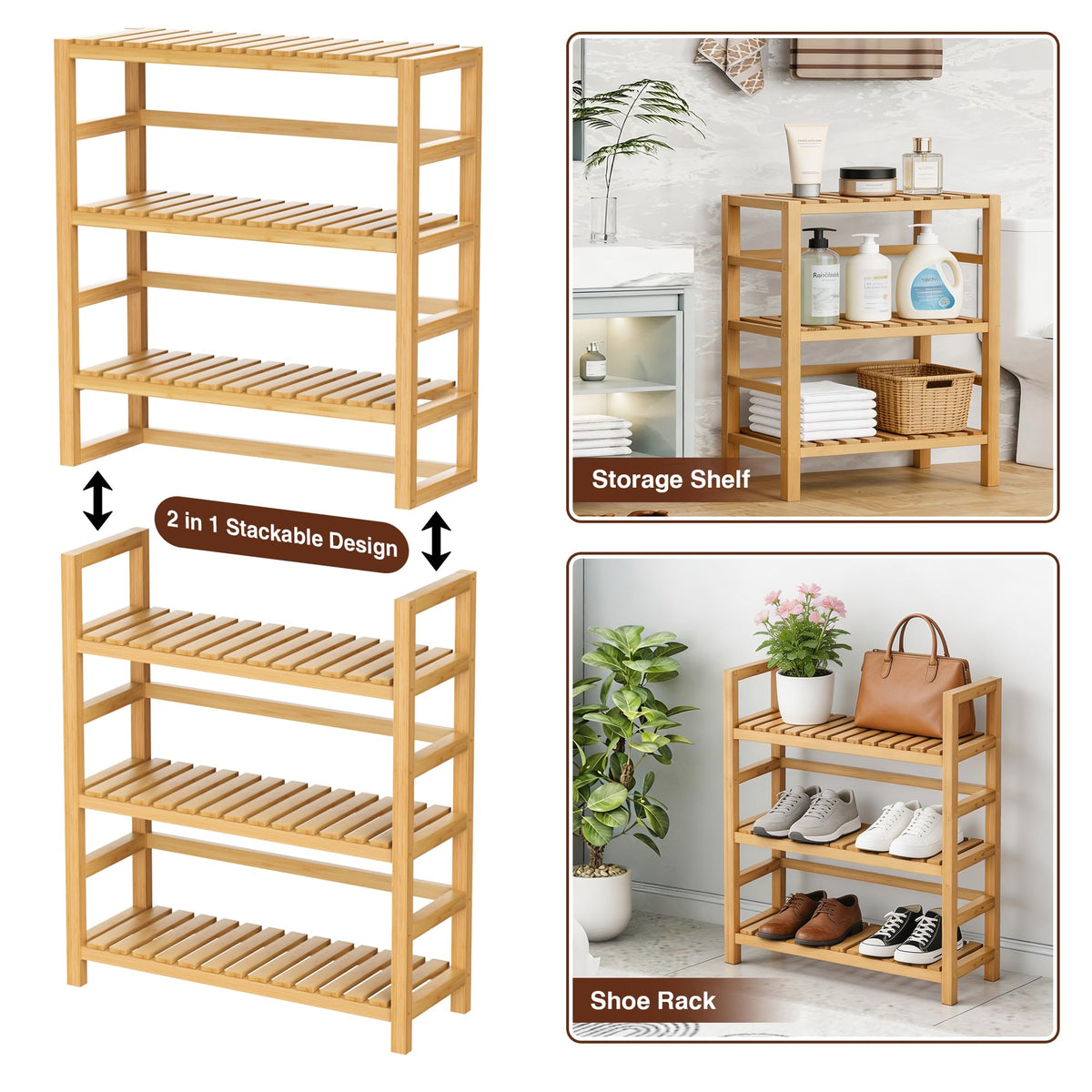 VASMIA shelf in bathroom stores toiletries with a moisture-friendly bamboo surface.