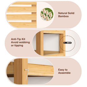 VASMIA bamboo shelf in kitchen setup keeps dishes and jars organized.