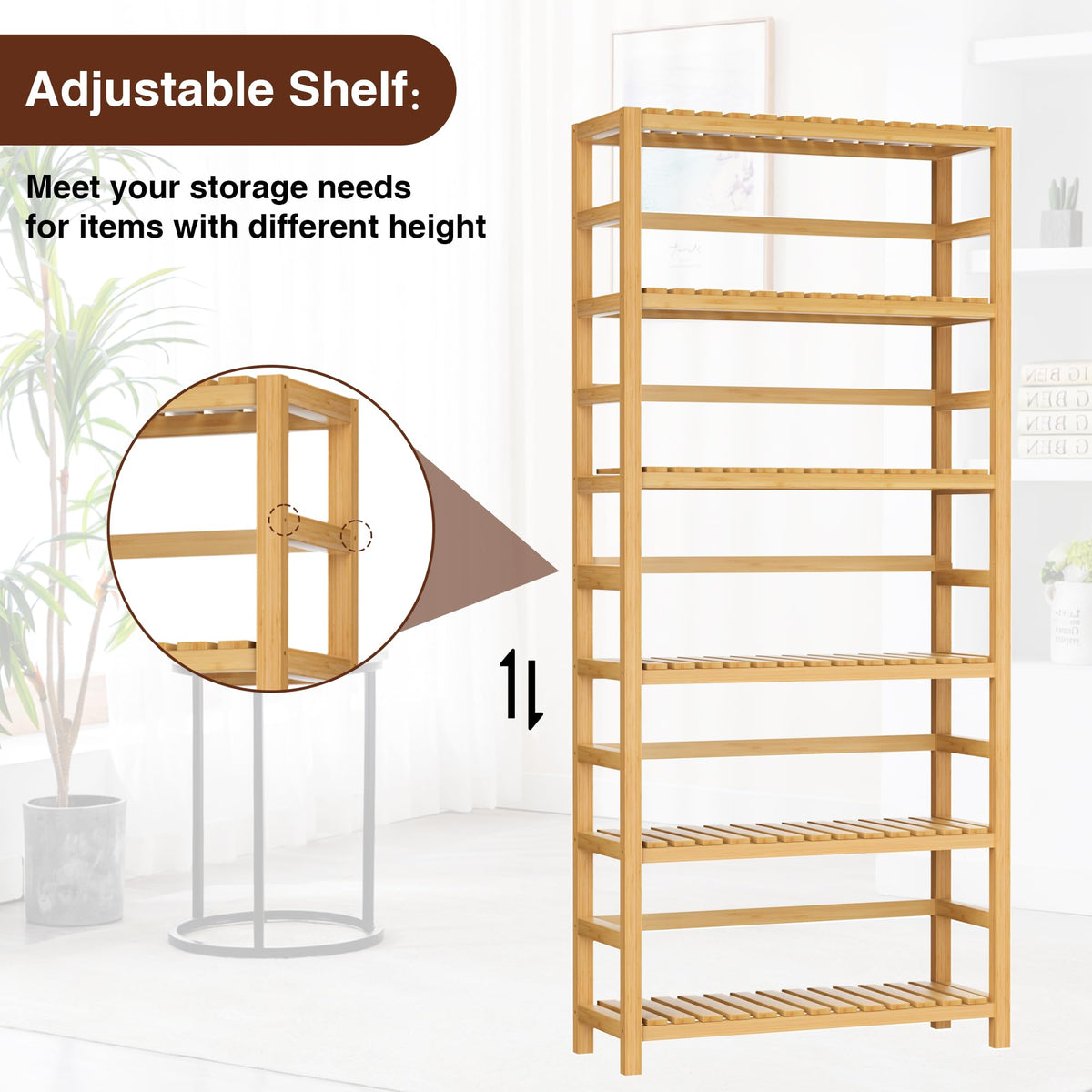 VASMIA bamboo shelf features waterproof varnish for long-lasting durability.