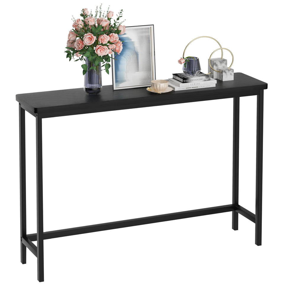 VASMIA console table front view with sleek black finish and versatile display space