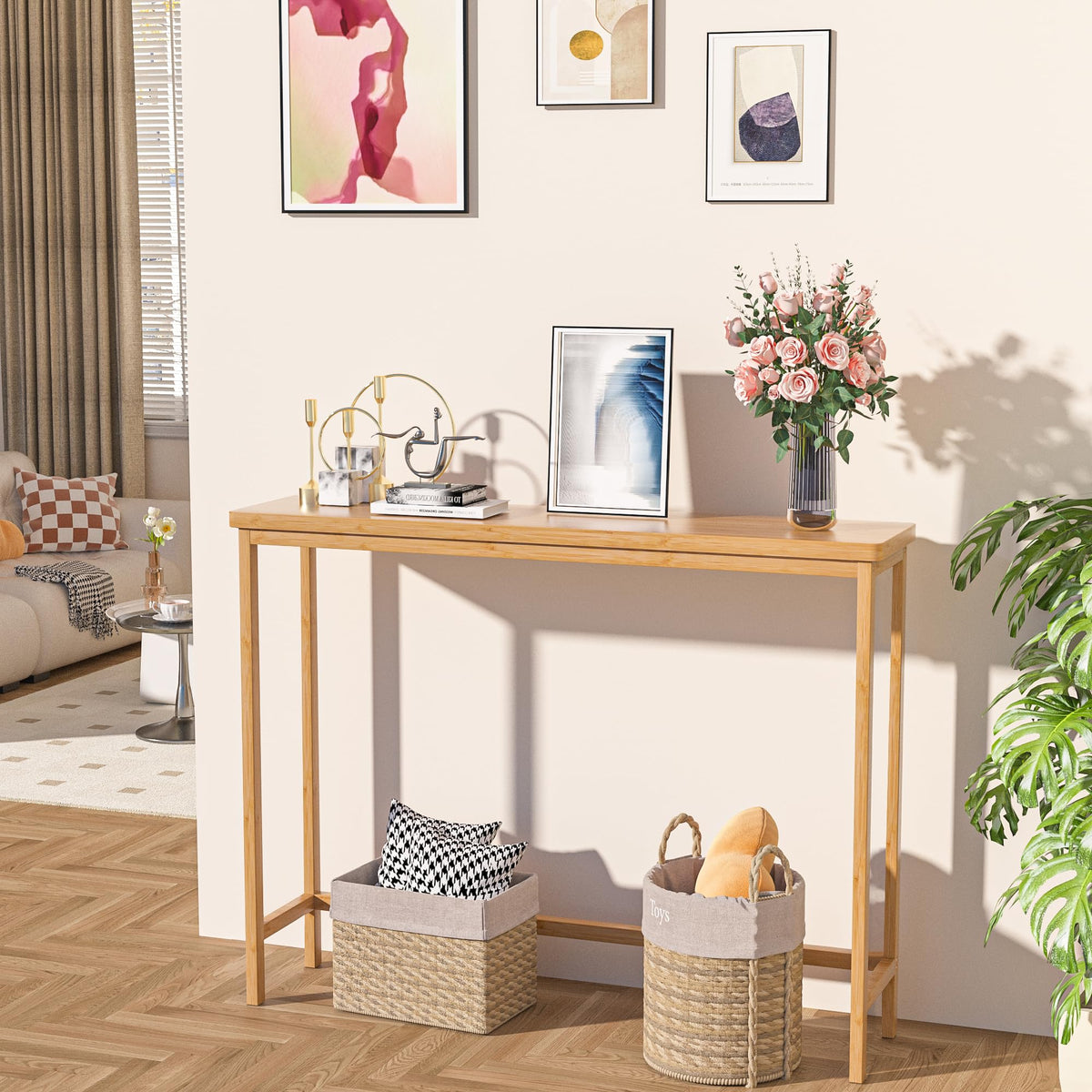 VASMIA Console Table side view shows a slim profile for compact foyers.
