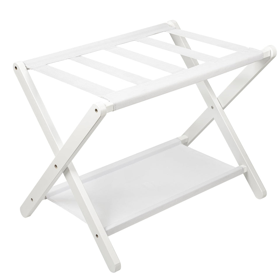 VASMIA luggage rack folding stand with white finish, easy packing height for guests