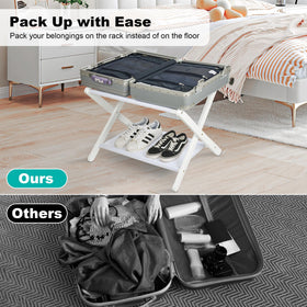 VASMIA luggage rack with storage shelf keeps shoes off the floor