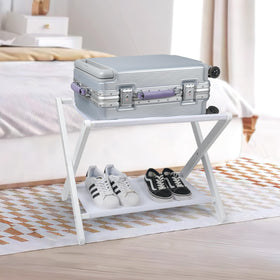 VASMIA bamboo luggage rack top view showing sturdy support and sleek design