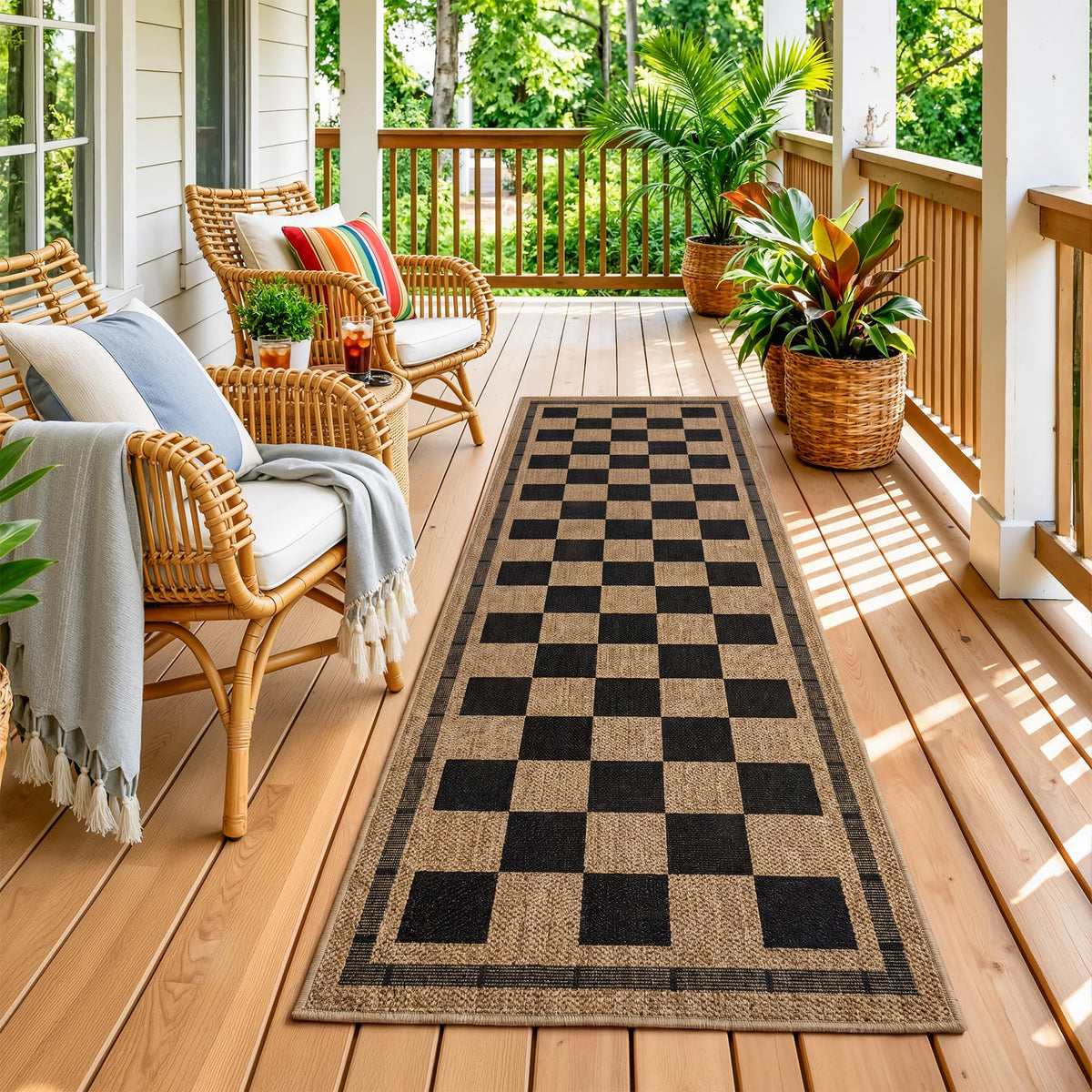 Vasofe 2x6 jute checkered rug, durable low-pile design for busy hallways.