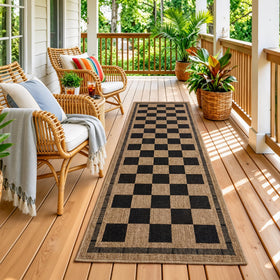 Vasofe 2x6 jute checkered rug, durable low-pile design for busy hallways.