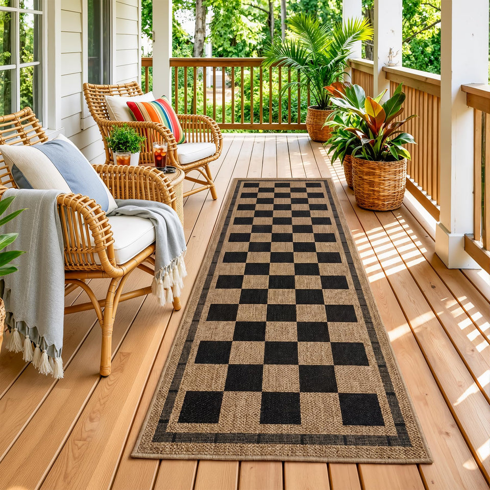 Vasofe 2x6 jute checkered rug, durable low-pile design for busy hallways.