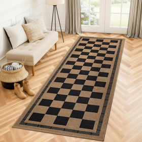 Vasofe outdoor runner plaid, non-slip base protects decks and porches.
