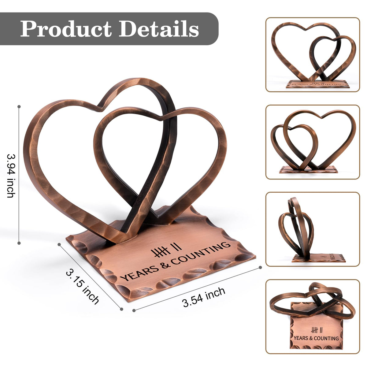 Vastsea handcrafted copper heart with intertwined design, ideal as a romantic gift.