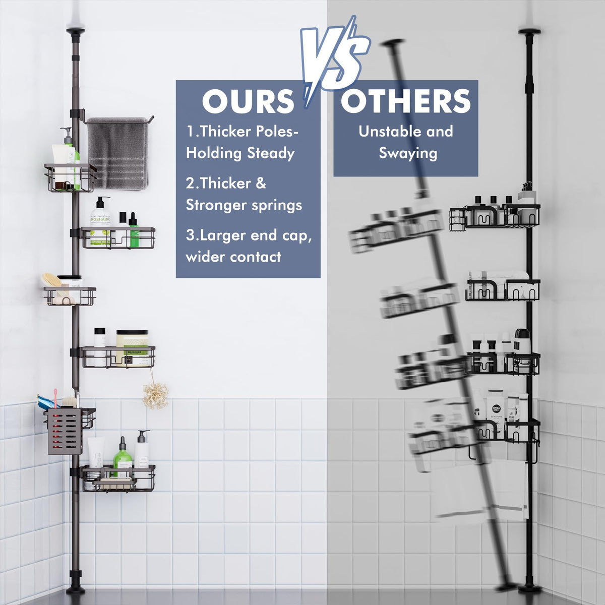 Vatex hidden hooks store loofahs or razors while keeping surfaces neat.