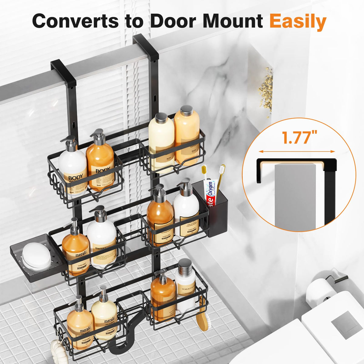 Vatex shower caddy over door installation demonstrates versatile bathroom setup