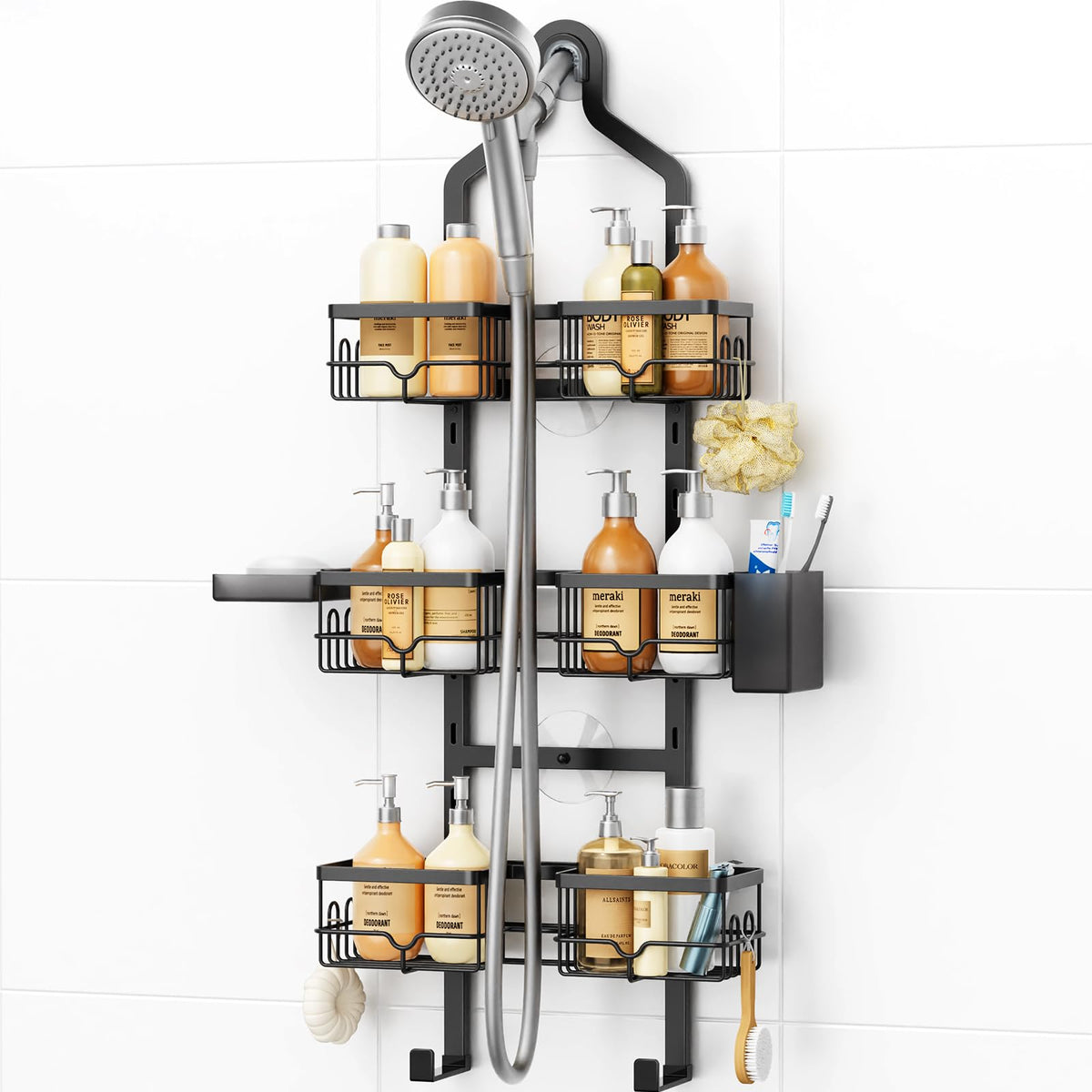 Vatex shower caddy overhead view keeps bottles organized and accessible