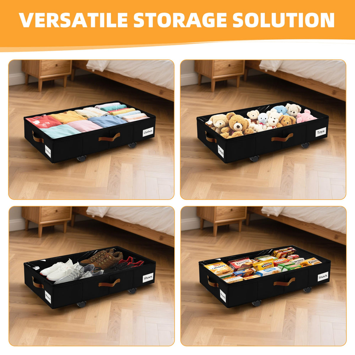 VatFott under-bed storage 22.5-gallon capacity accommodates bulky items.