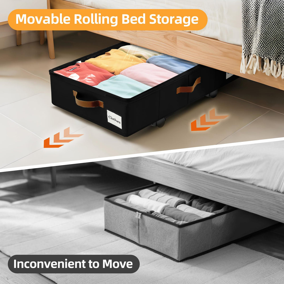 VatFott under-bed storage with clear cover offers quick contents view.