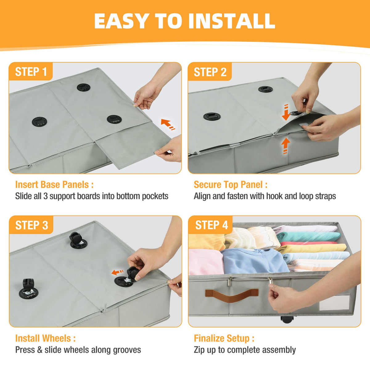 VatFott under-bed storage with PU handle for easy lifting and transport.