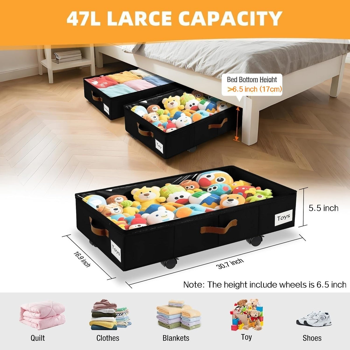 VatFott under-bed storage with PU handle enables smooth pulling.