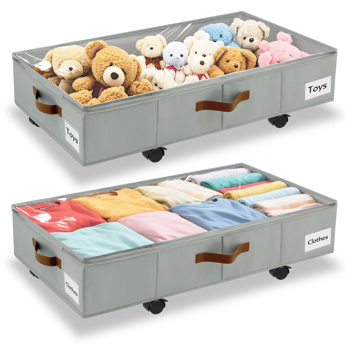 VatFott under-bed storage with wheels, smooth sliding for easy access to clothes and shoes.