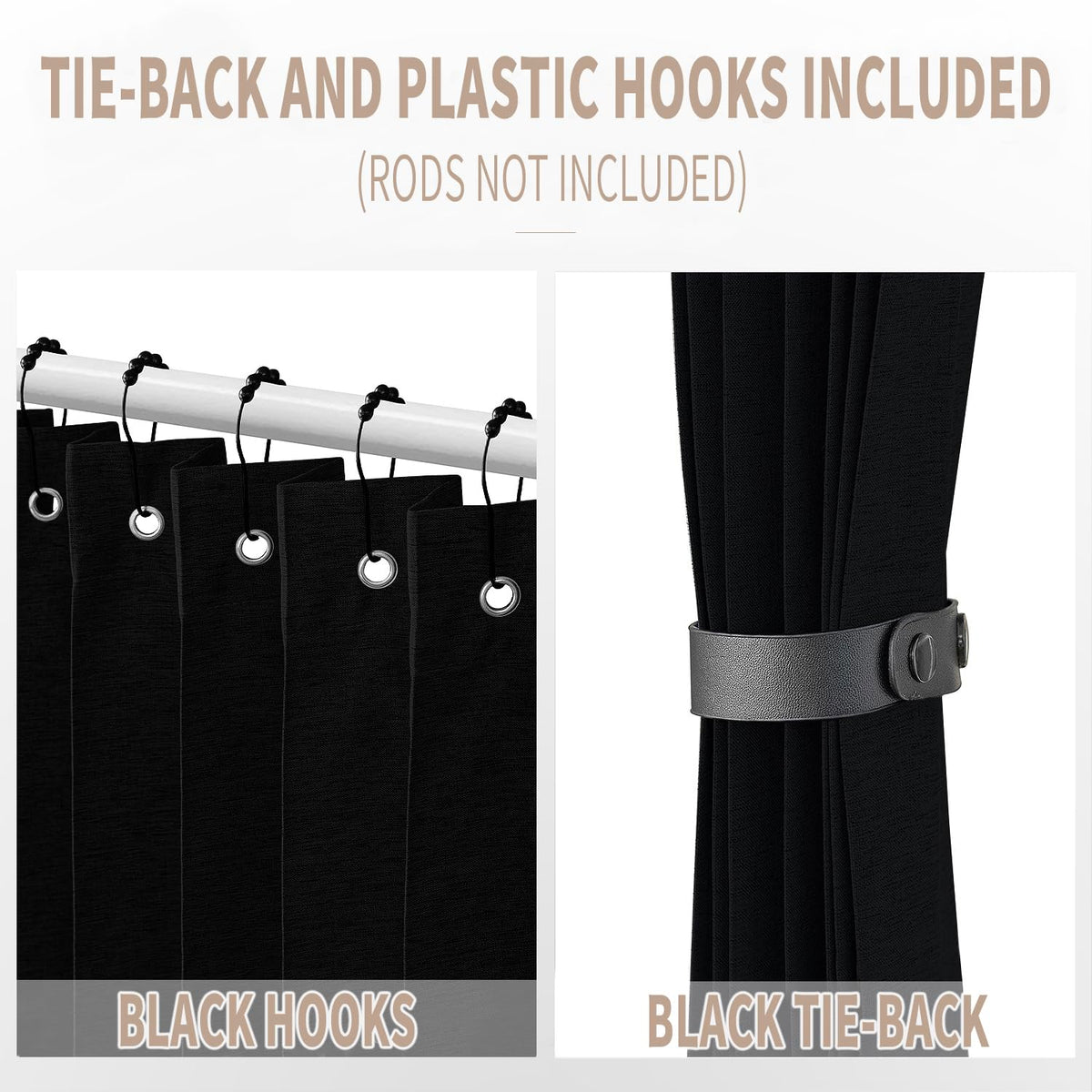 Vatge curtain hardware with rust-resistant grommets for durable installation.