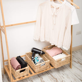 VATIMA decorative wicker basket to enhance shelves with organic texture.