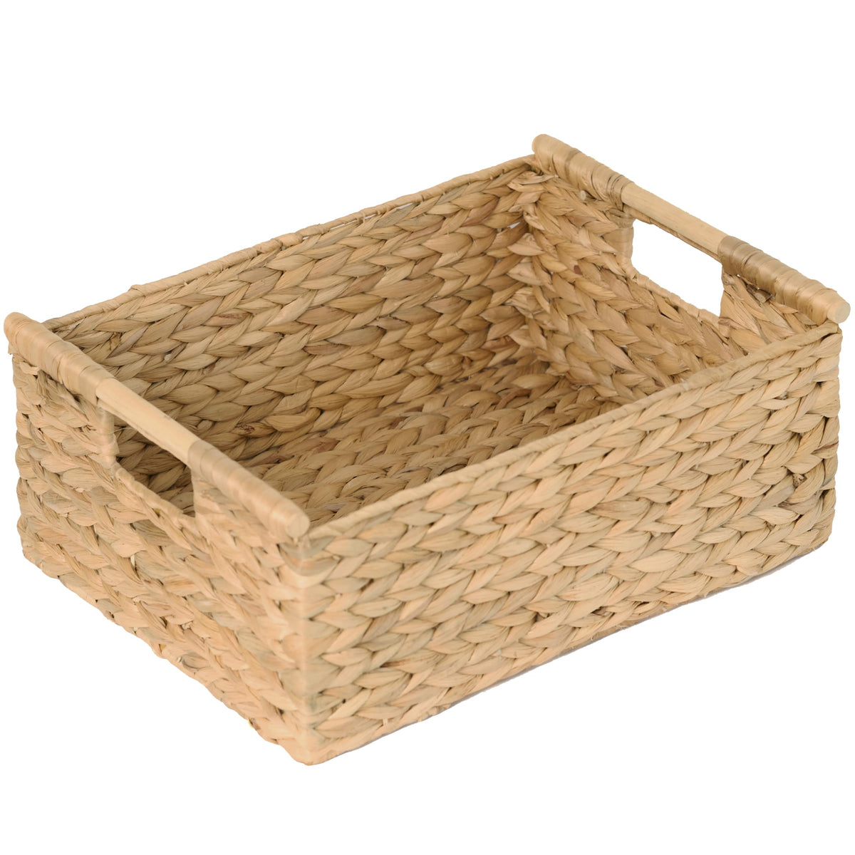 VATIMA extra-large wicker basket with wooden handles on a shelf for easy organization