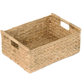 VATIMA extra-large wicker basket with wooden handles on a shelf for easy organization