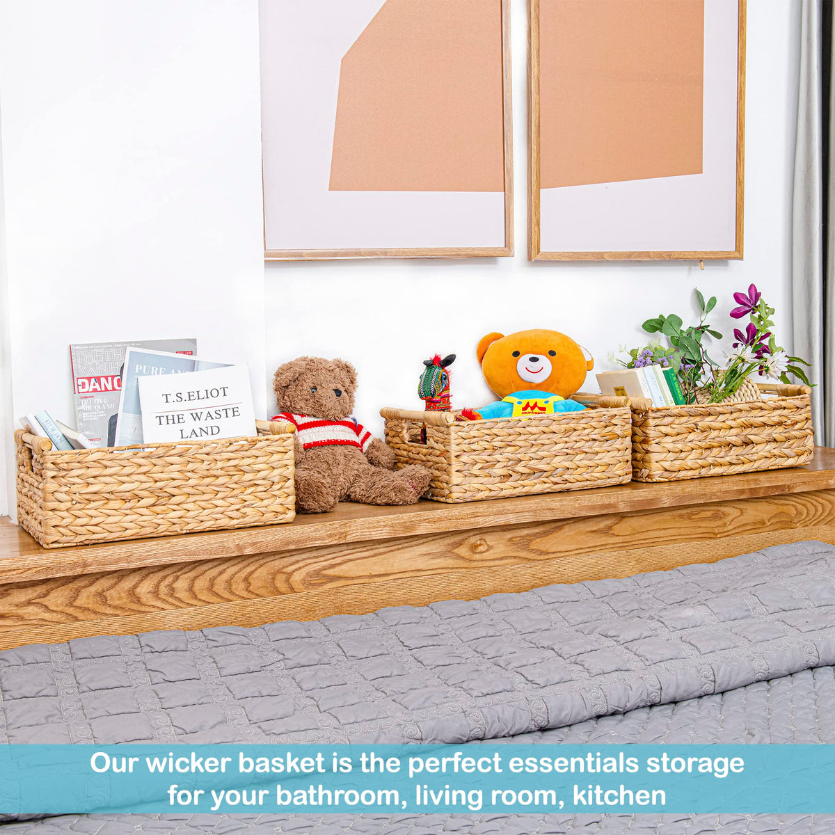VATIMA large basket helping organize magazines on a shelf.