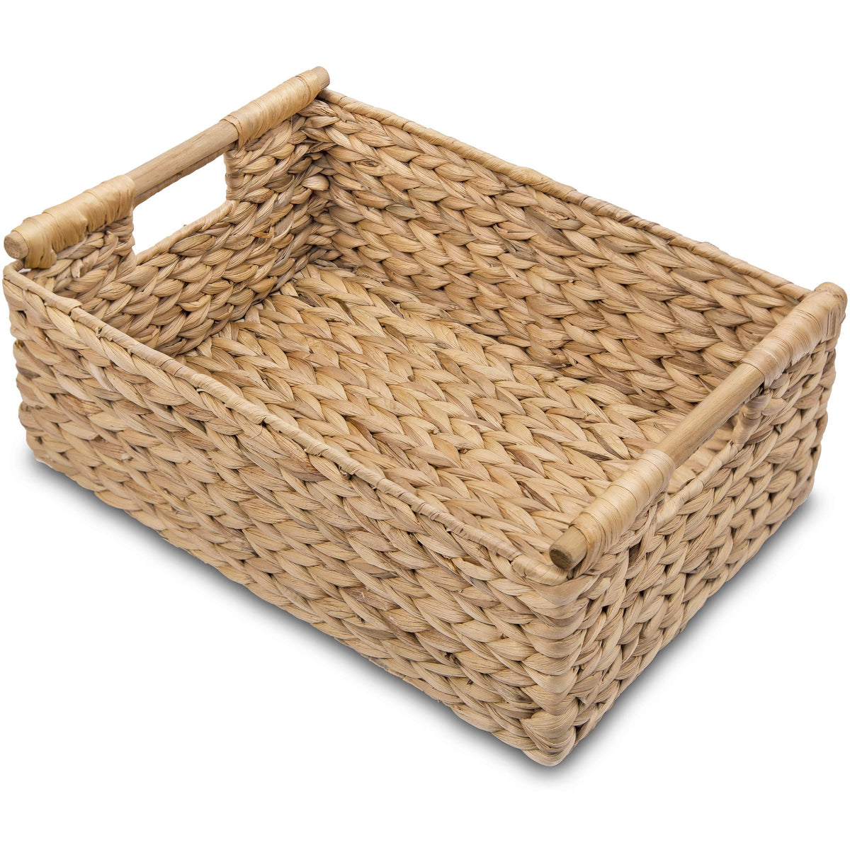 VATIMA Hyacinth large rectangular basket with wooden handles for versatile storage.