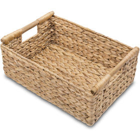 VATIMA Hyacinth large rectangular basket with wooden handles for versatile storage.