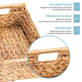 VATIMA hyacinth basket side view highlighting sturdy carry handles.