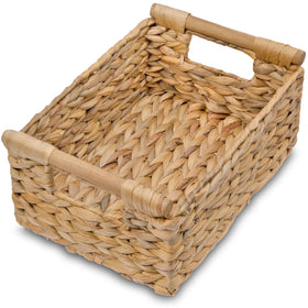 VATIMA hyacinth small basket with wooden handles for clutter-free bathroom storage.