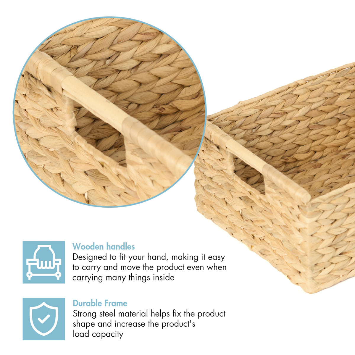 VATIMA rectangular wicker basket in natural tone for clutter-free spaces