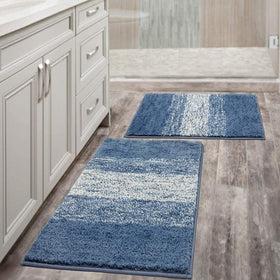 Vaukki luxury blue striped bath rug set for bathroom floors.
