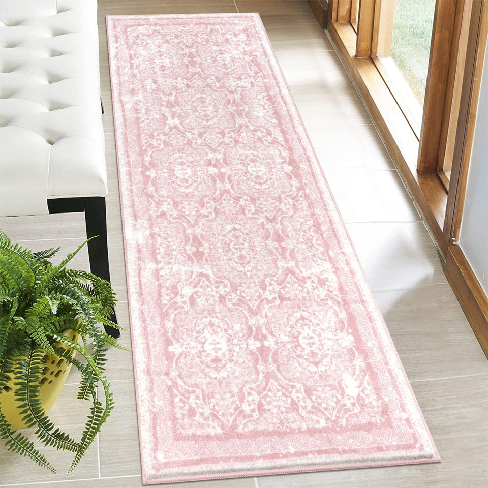 Vaukki hallway runner pink front view enhances entryway comfort and style