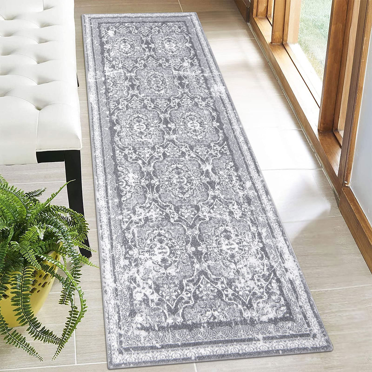 Vaukki hallway runner rug 2x6 top view showing soft texture for entryways