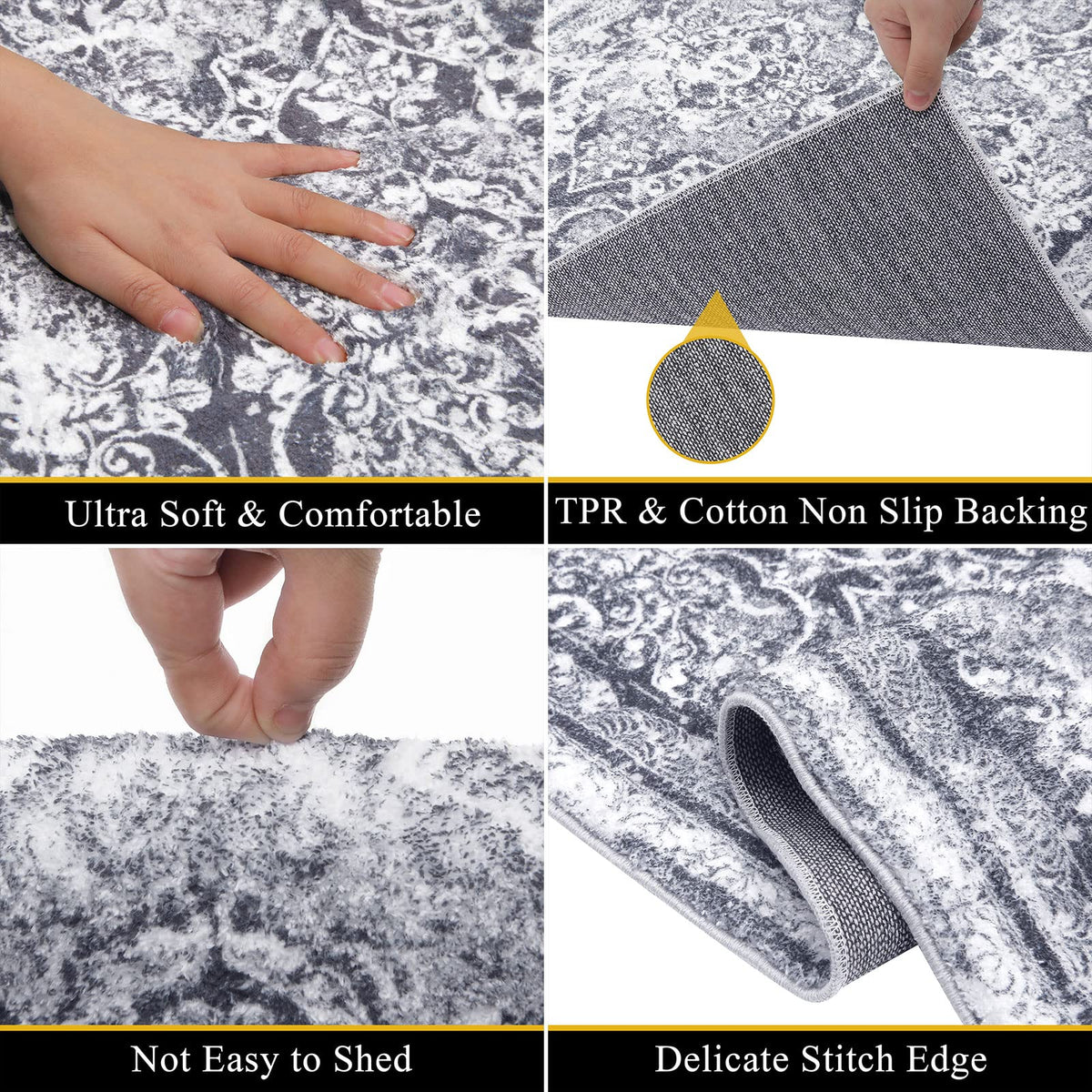 Vaukki rug with non-slip backing for steady placement on floors