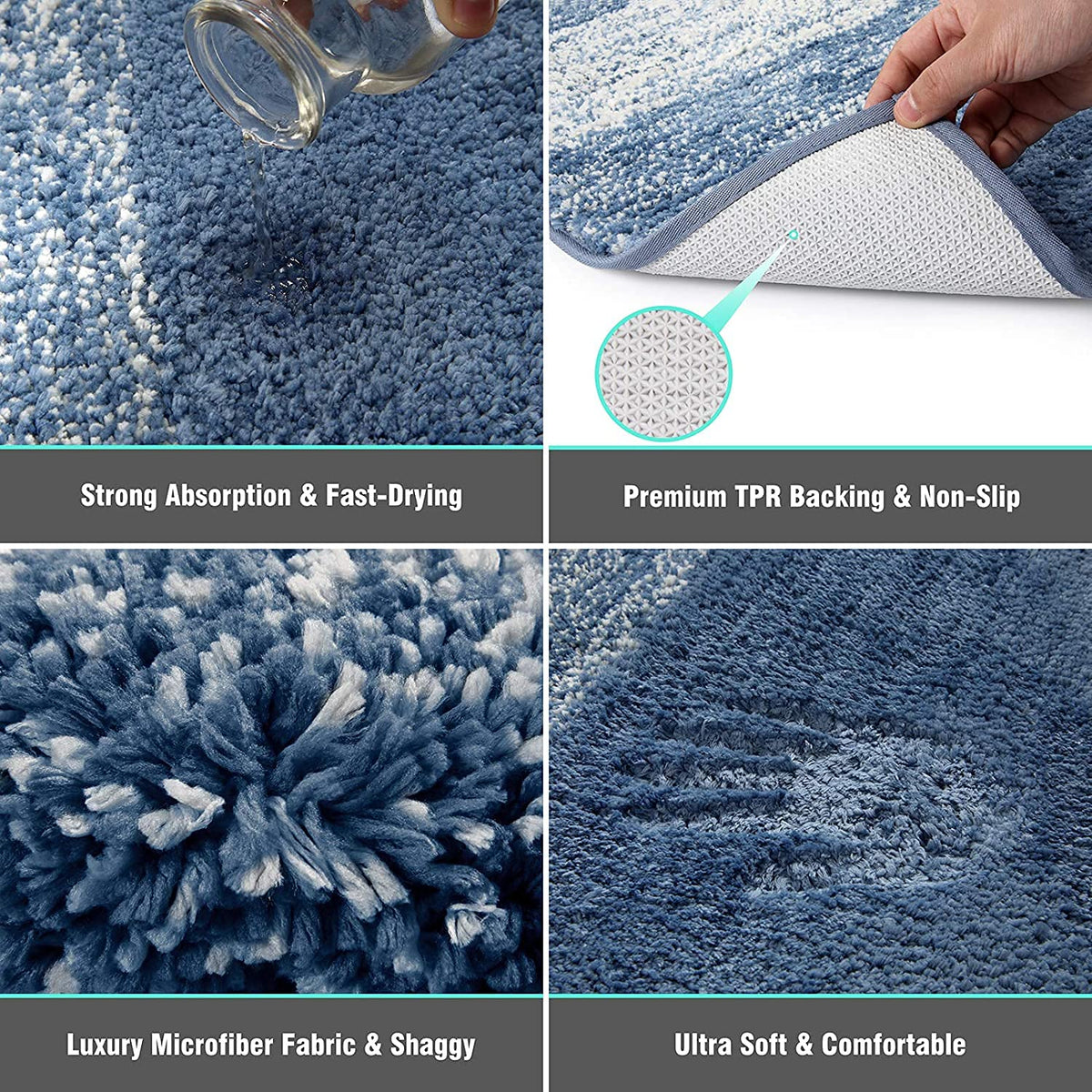 Vaukki machine-washable bath rug for easy care.