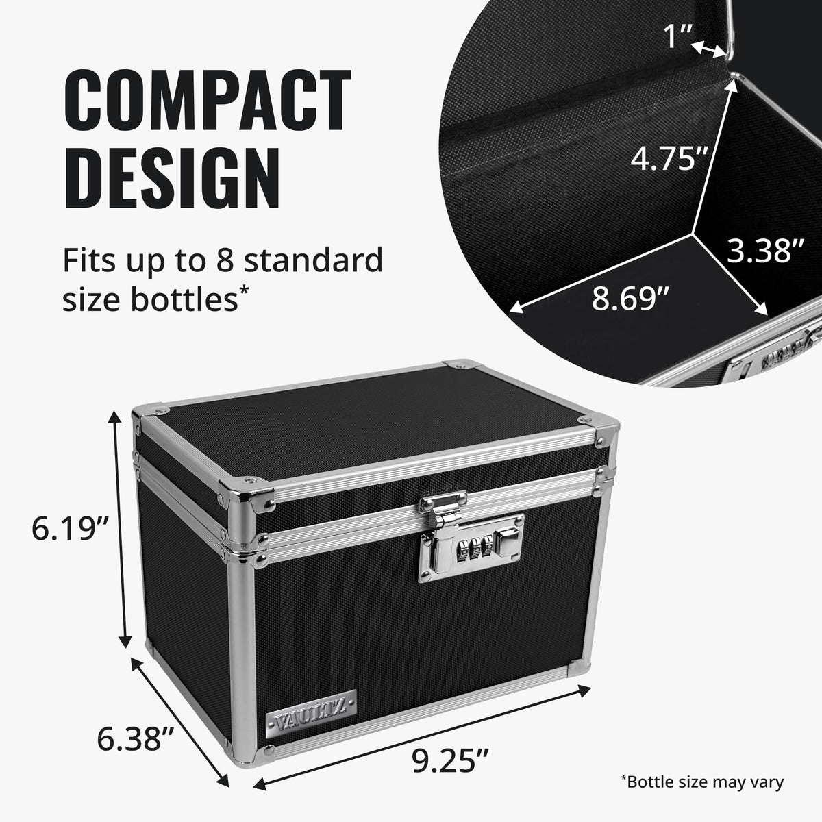 Vaultz locking medicine box compact size fits on shelves.