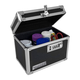 Vaultz locking medicine box in full view shows sturdy security for meds and valuables.