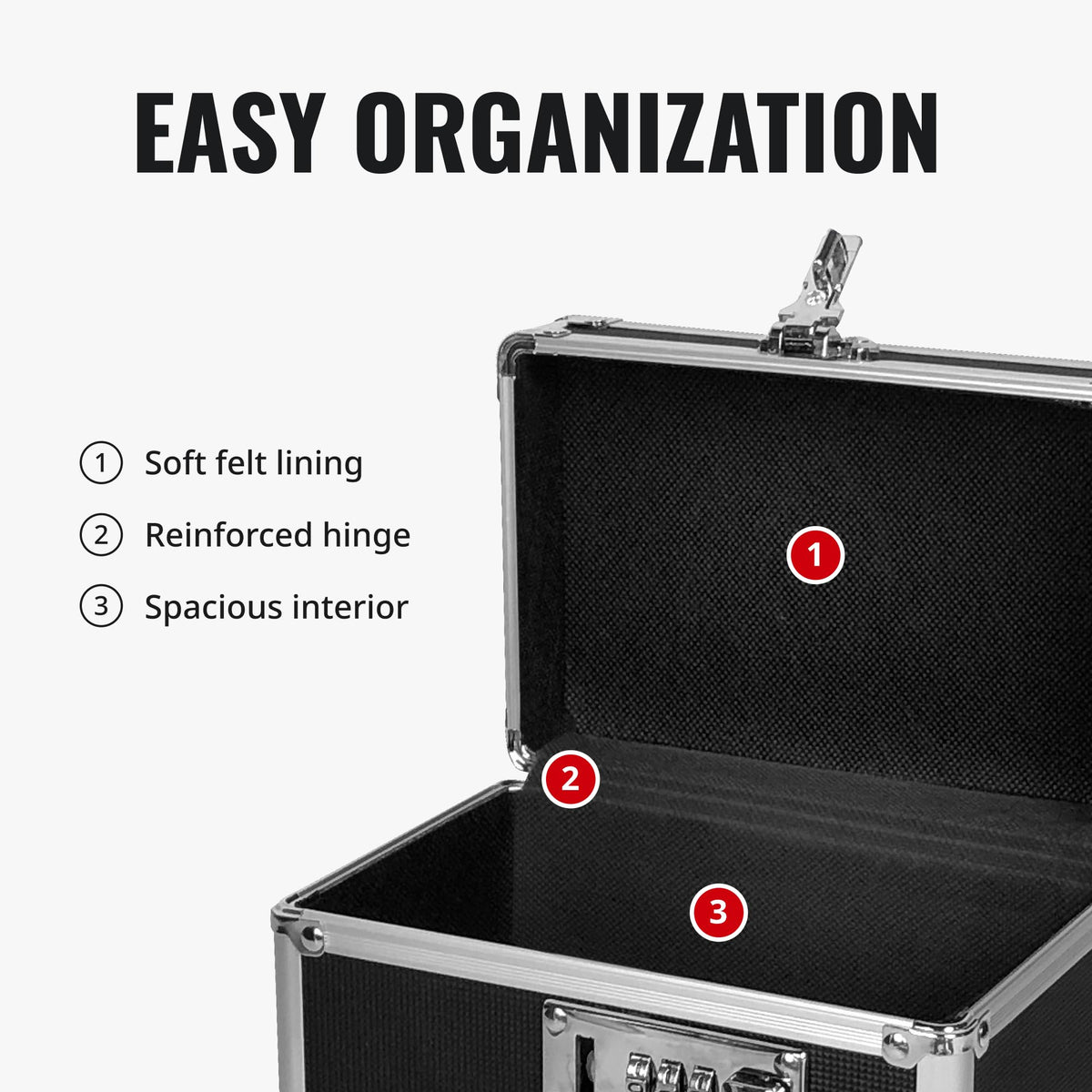 Vaultz on-shelf organization keeps essentials accessible yet secured.