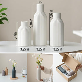 VAURCESA 10-inch white ribbed vase ideal for fresh or dried bouquets.