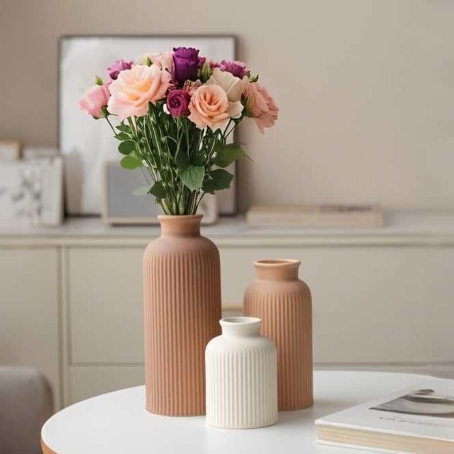 Vaurcesa ribbed matte cream vase offers textured accent for minimalist rooms