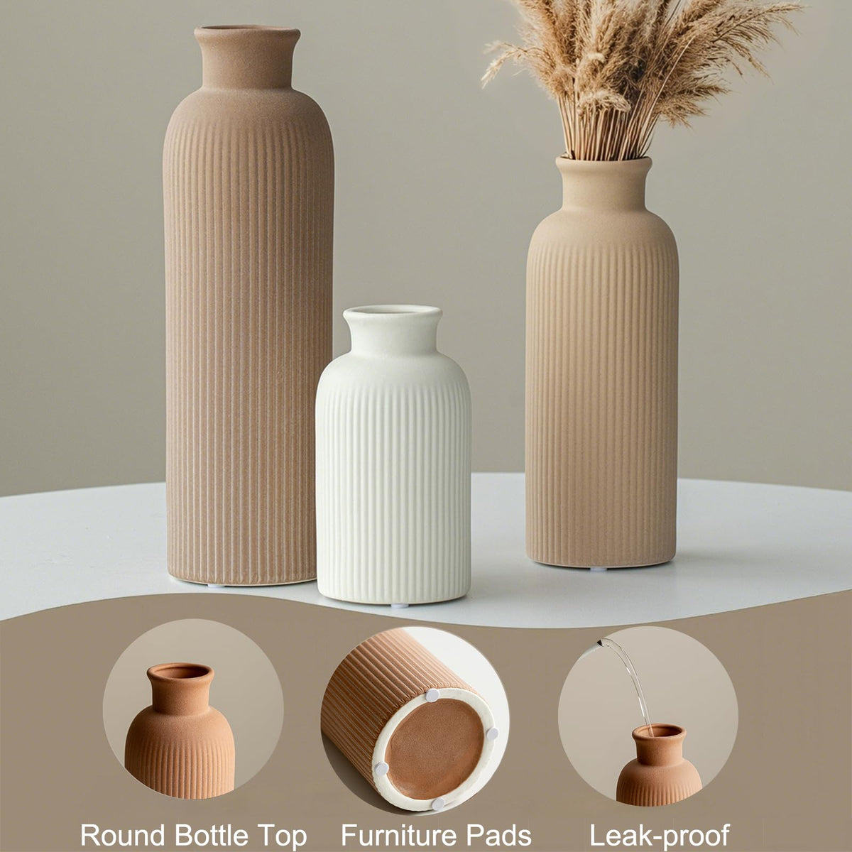 Vaurcesa three-piece vase collection with varied heights, creates dynamic mantelscapes.