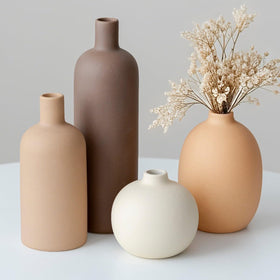 Vaurcesa modern ceramic vase terracotta collection on a shelf for warm decor