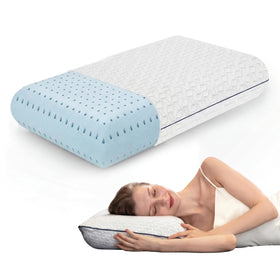 Vaverto cooling gel memory foam pillow with ergonomic shape provides neck support.