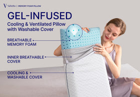 Vaverto Queen memory foam pillow front view showing contoured shape for spinal alignment.